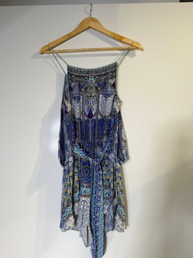 Camilla Silk Embellished Cami Top - Blue Floral Print Size S — photo 2 of 13
