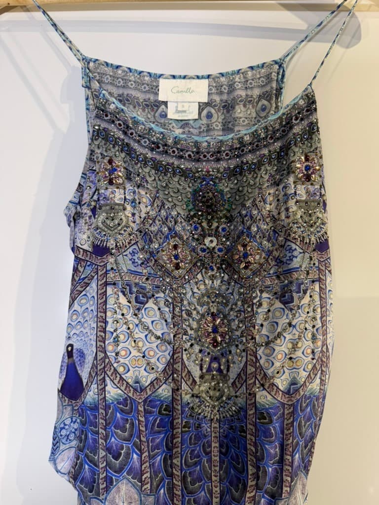 Camilla Silk Embellished Cami Top - Blue Floral Print Size S — photo 9 of 13