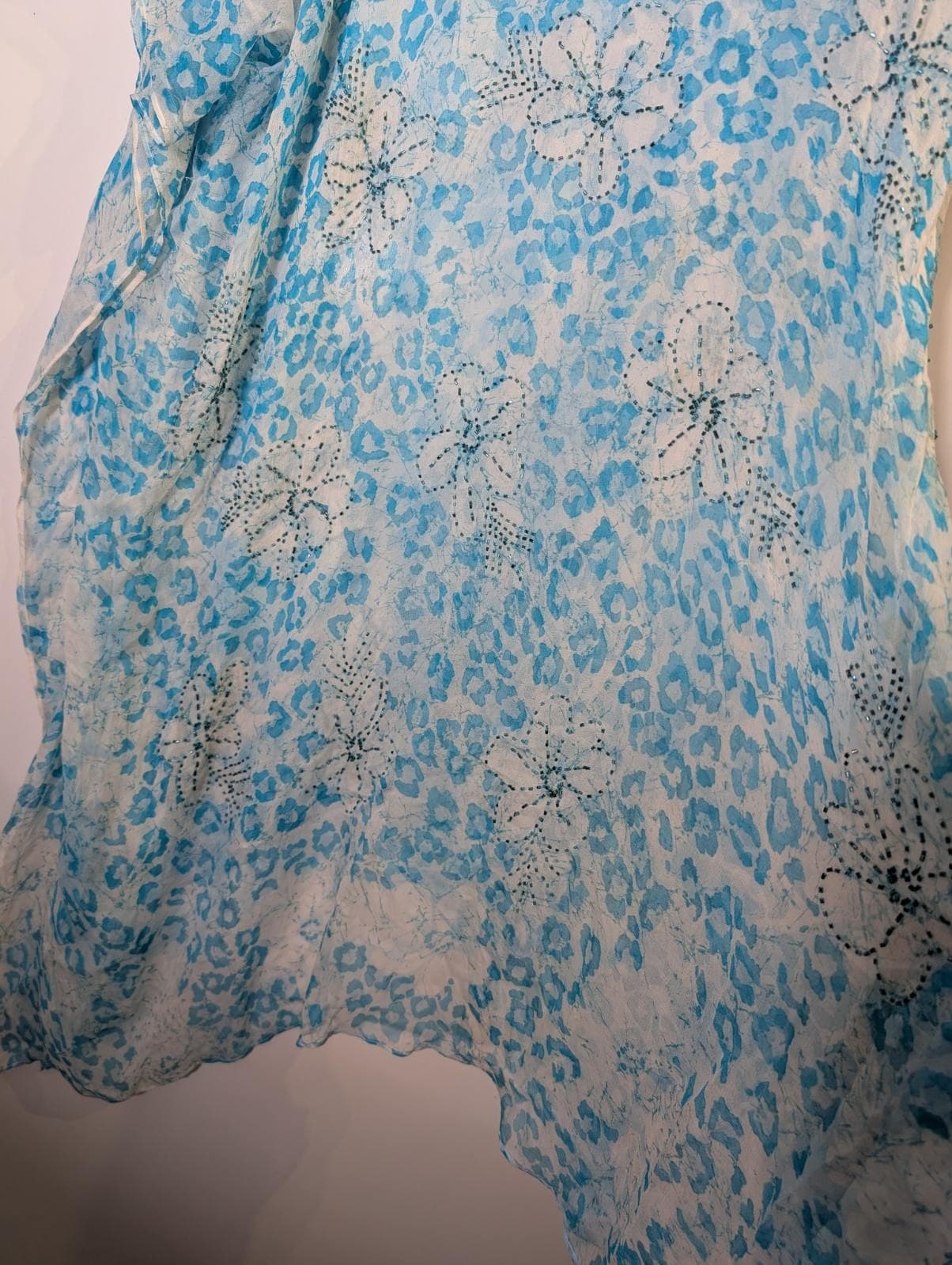 Camilla Silk Kaftan - Blue & White Animal Print Embellished Cover-Up — photo 3 of 7