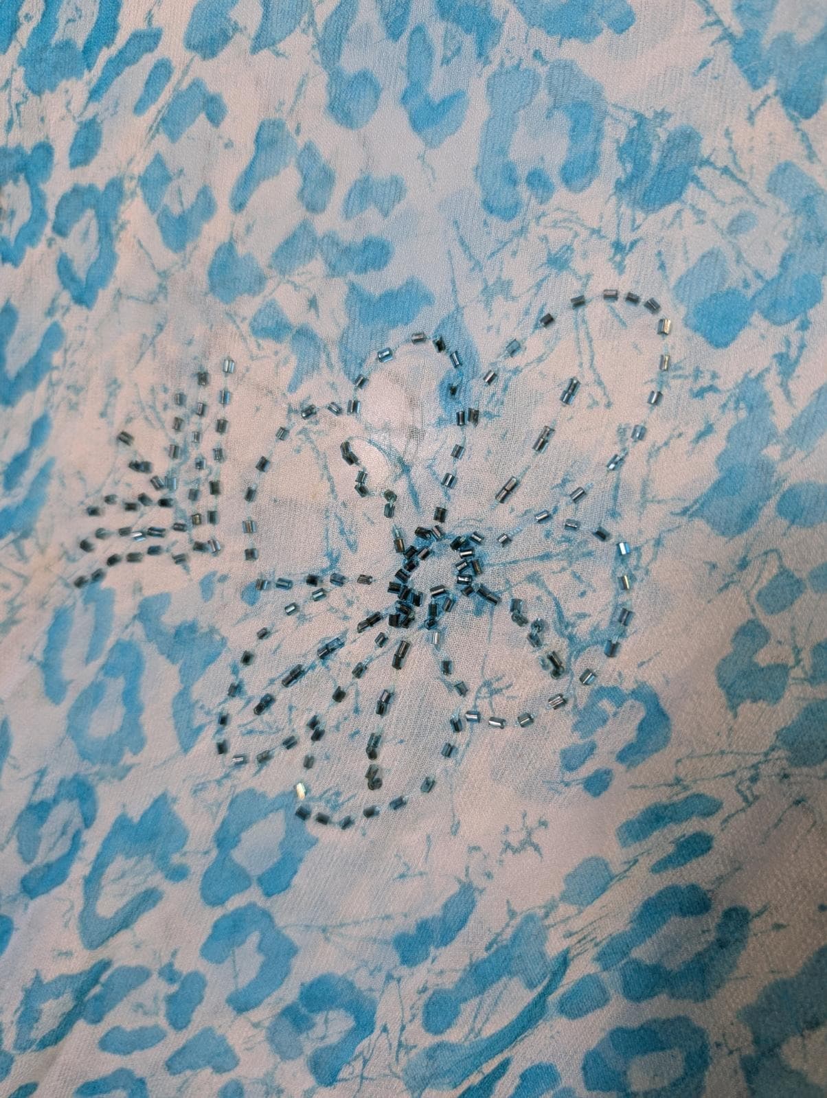 Camilla Silk Kaftan - Blue & White Animal Print Embellished Cover-Up — photo 4 of 7