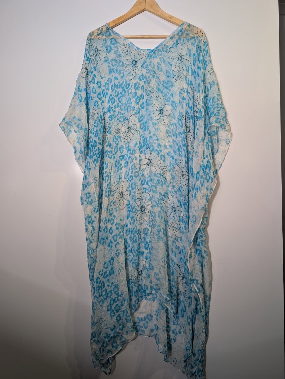 Camilla Silk Kaftan - Blue & White Animal Print Embellished Cover-Up — photo 5 of 7