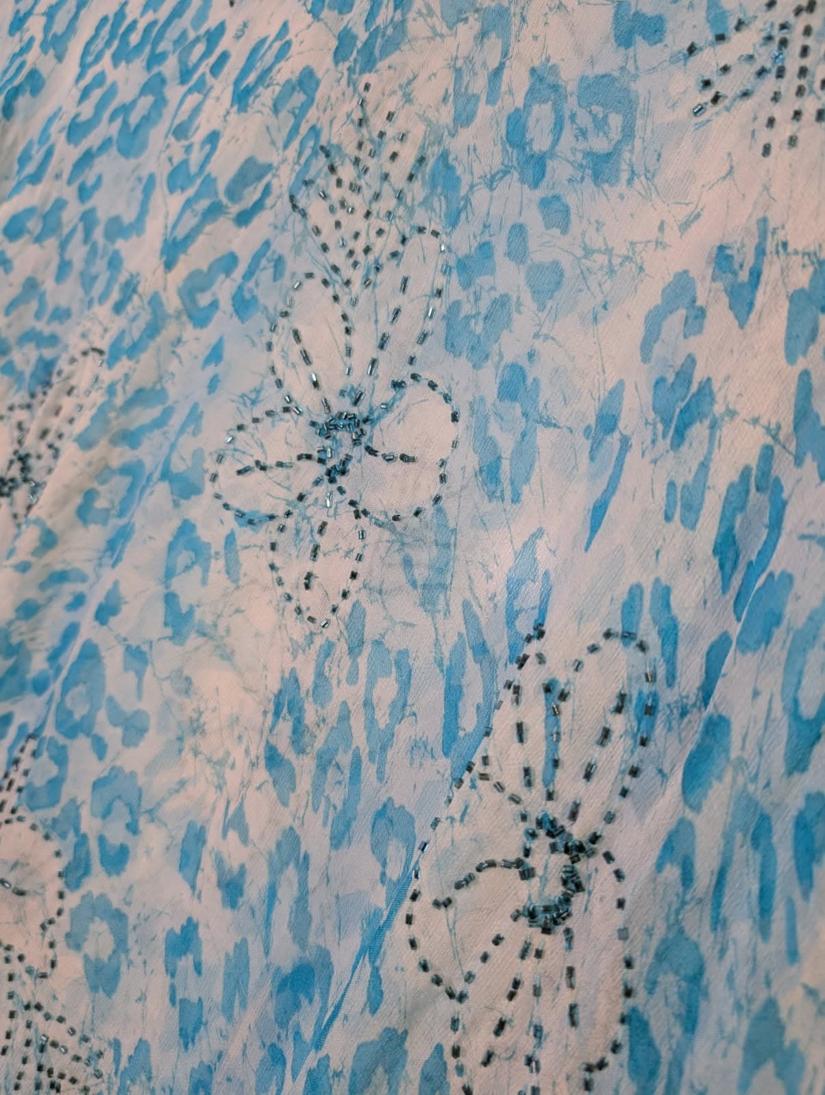 Camilla Silk Kaftan - Blue & White Animal Print Embellished Cover-Up — photo 6 of 7