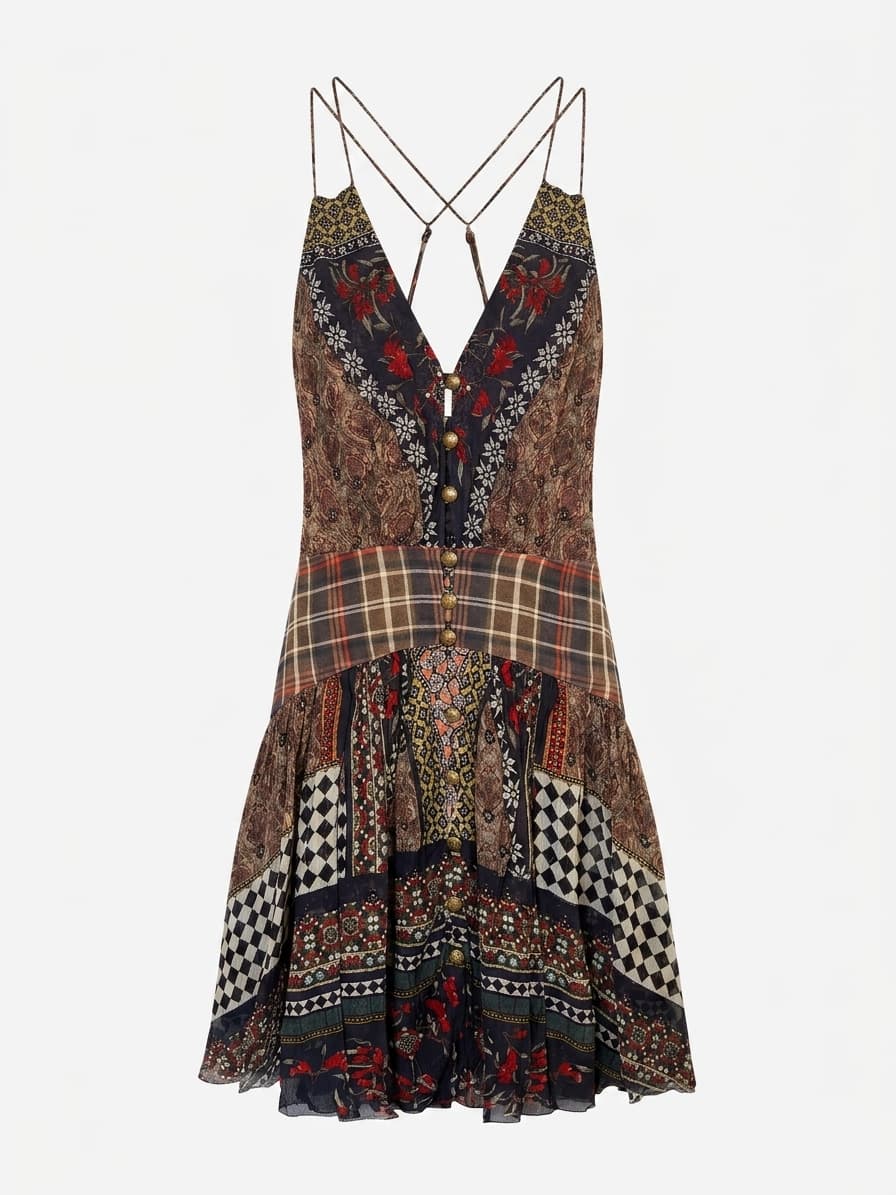 Camilla Silk Patchwork Mini Dress Vibrant Bohemian Print Size XS — photo 1 of 14