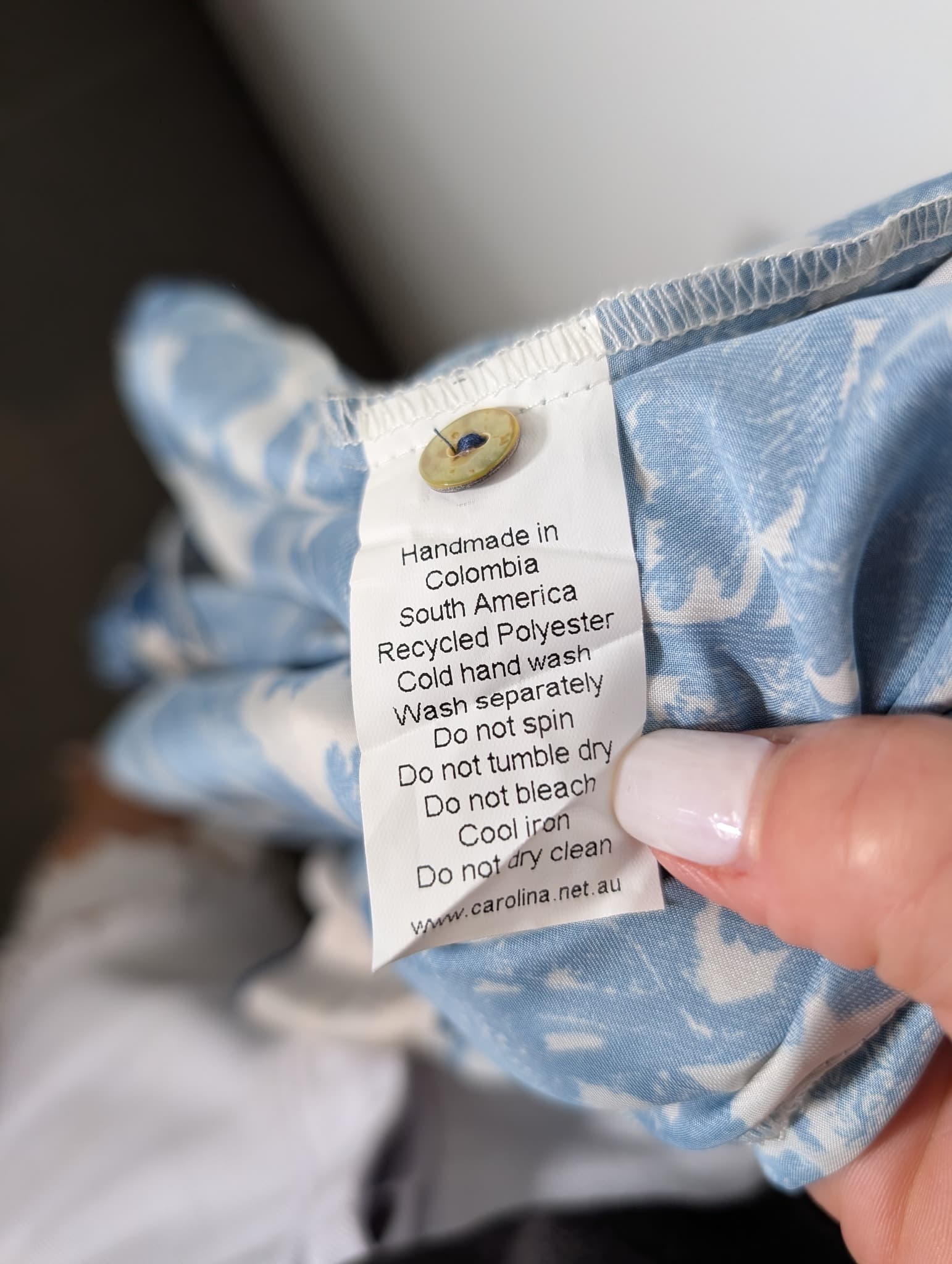 Carolina Lifestyle Satin Shirt Blue Toile de Jouy Print Size S/M — photo 6 of 6