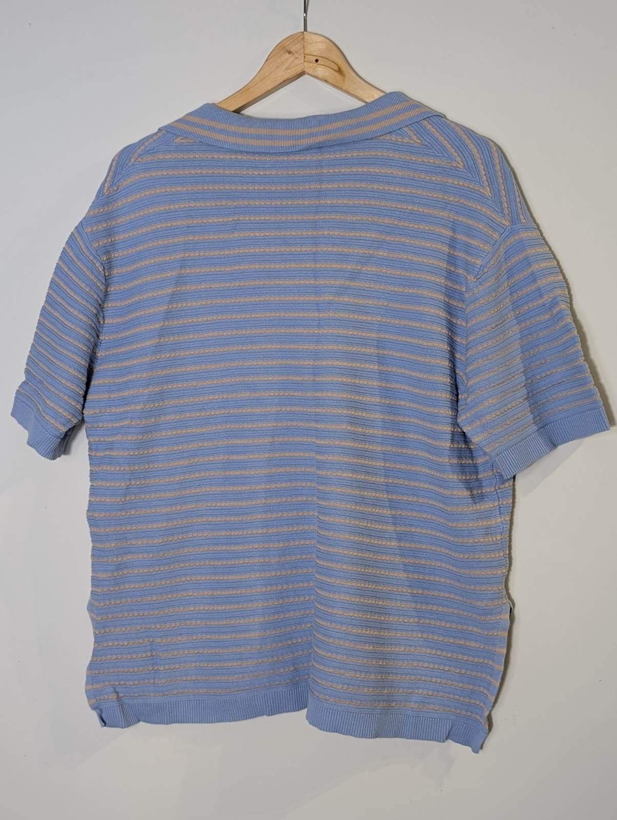 Ceres Life Striped Knit Polo Shirt - Blue & Beige Short Sleeve — photo 2 of 8