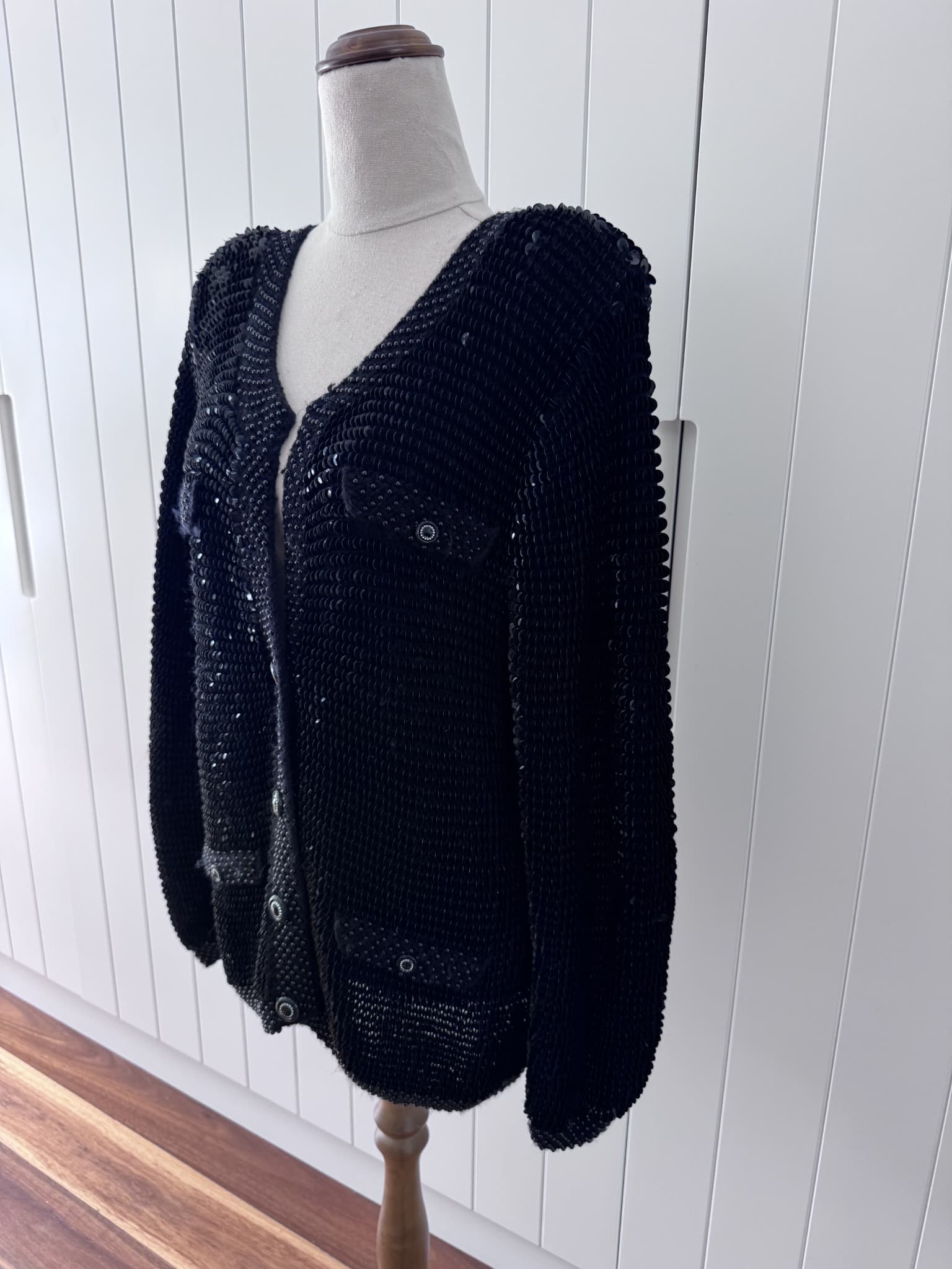 Champaign Vintage Black Sequin Cardigan Jacket - Embellished Knit — photo 5 of 10
