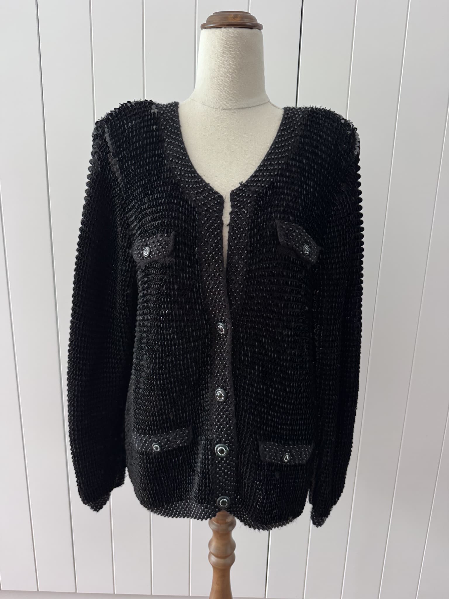 Champaign Vintage Black Sequin Cardigan Jacket - Embellished Knit — photo 7 of 10