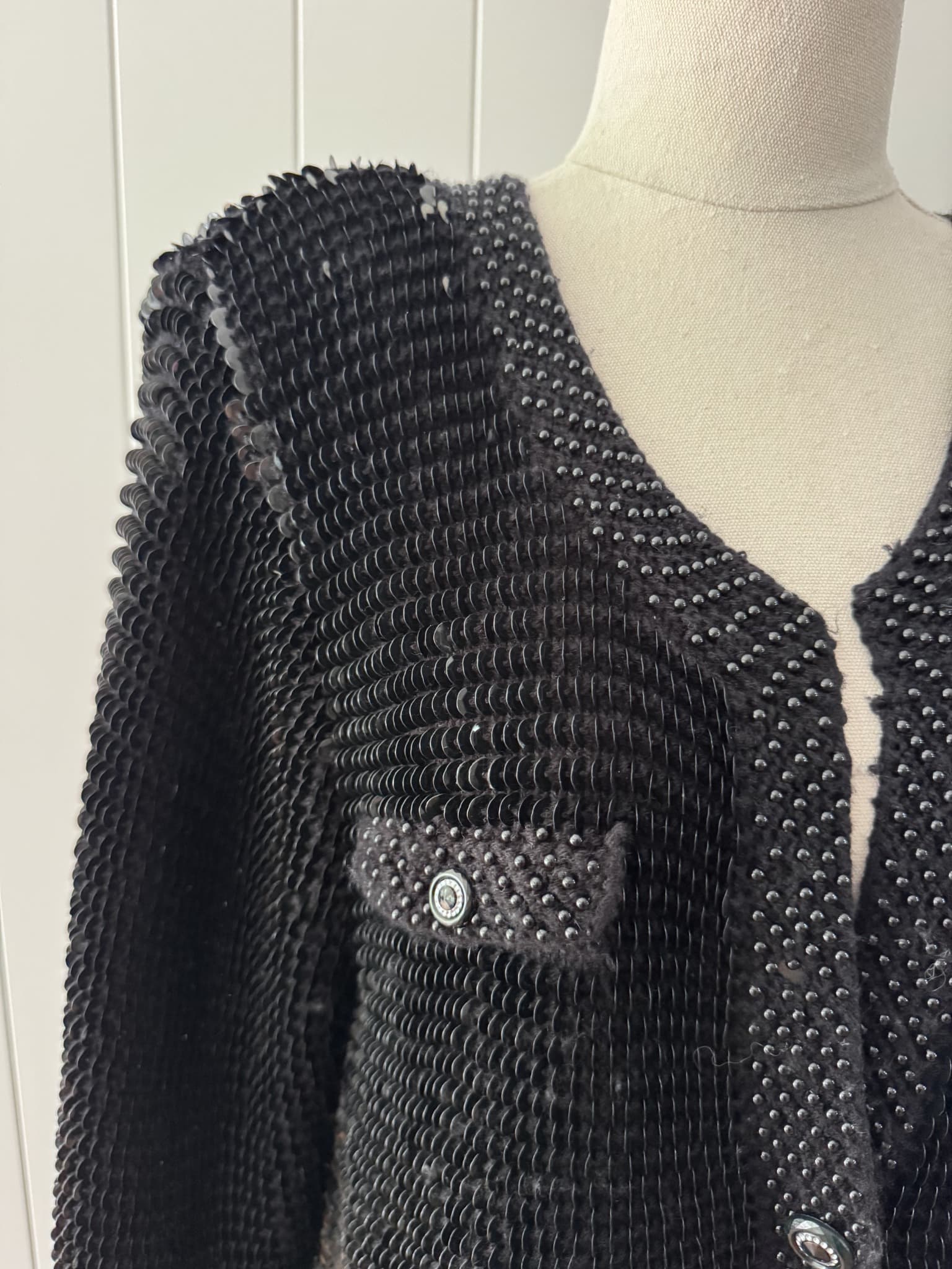 Champaign Vintage Black Sequin Cardigan Jacket - Embellished Knit — photo 8 of 10