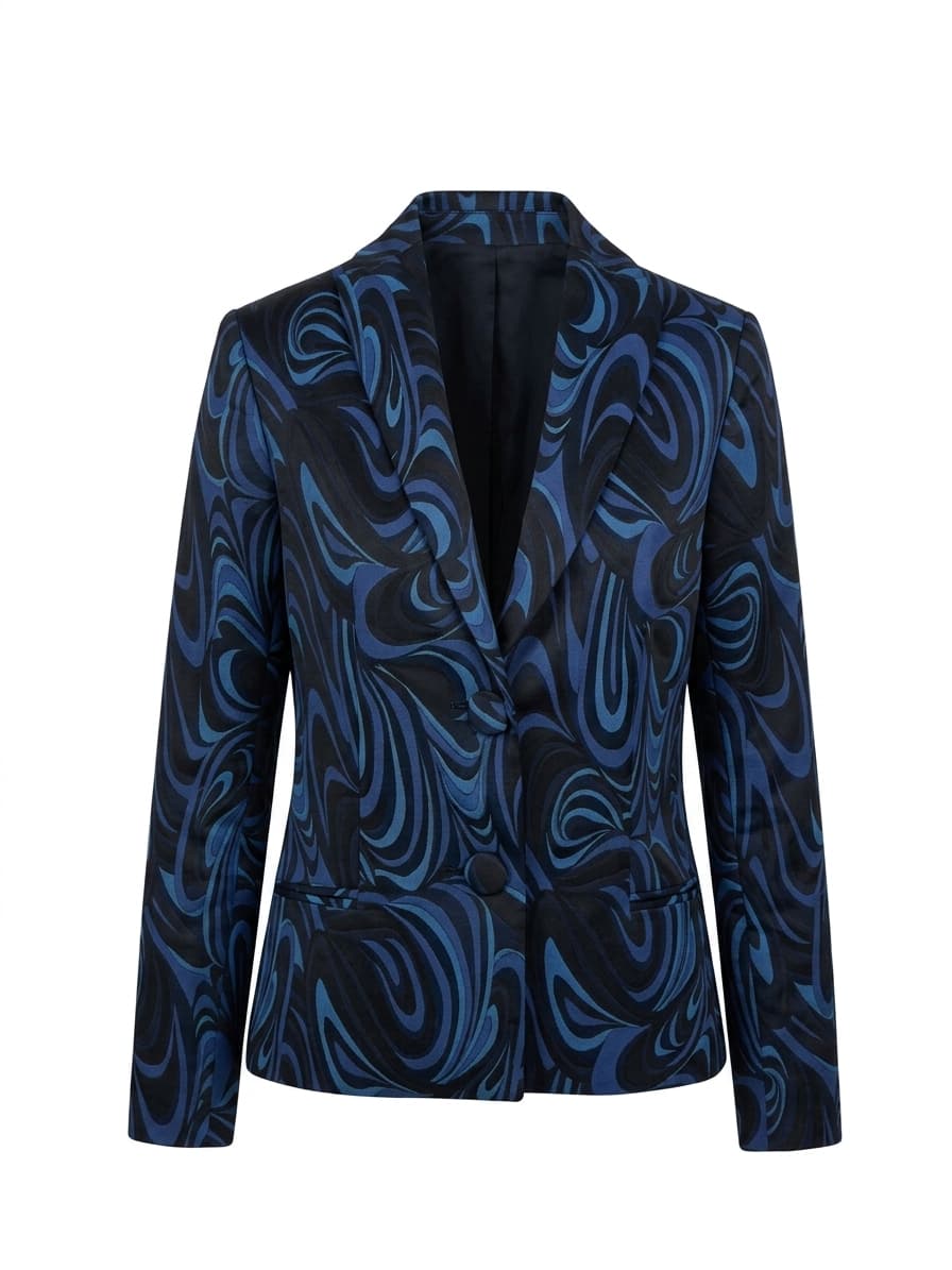 Charlie Brown Blue and Black Swirl Print Blazer - Size 10 — photo 1 of 9