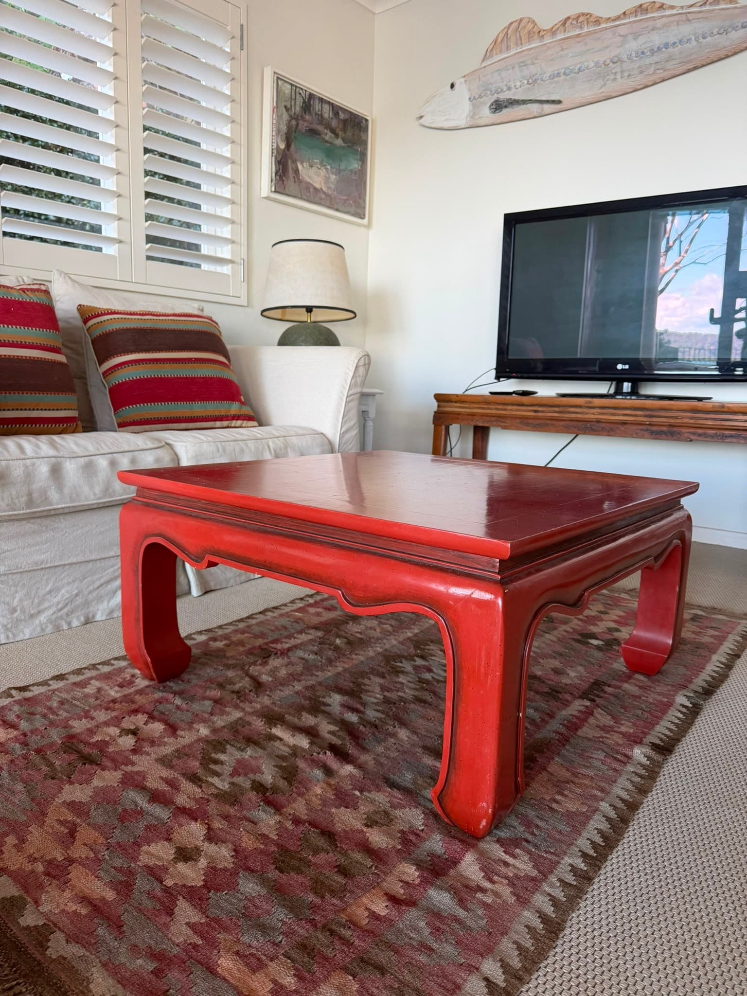 Chinese Ming Style Red Lacquer Square Coffee Table Low Table Asian Antique — photo 2 of 3