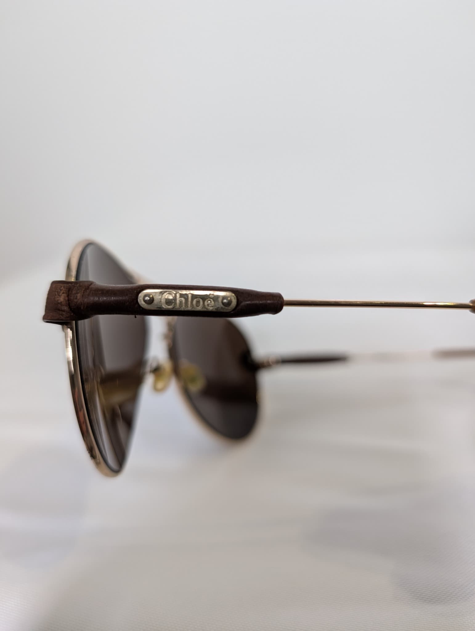 Chloé Aviator Sunglasses Brown Leather Trim — photo 3 of 6