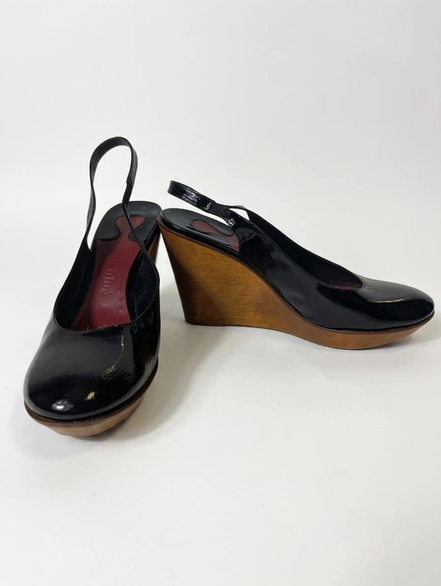 Chloé Black Patent Slingback Wedges EU38 — photo 1 of 9
