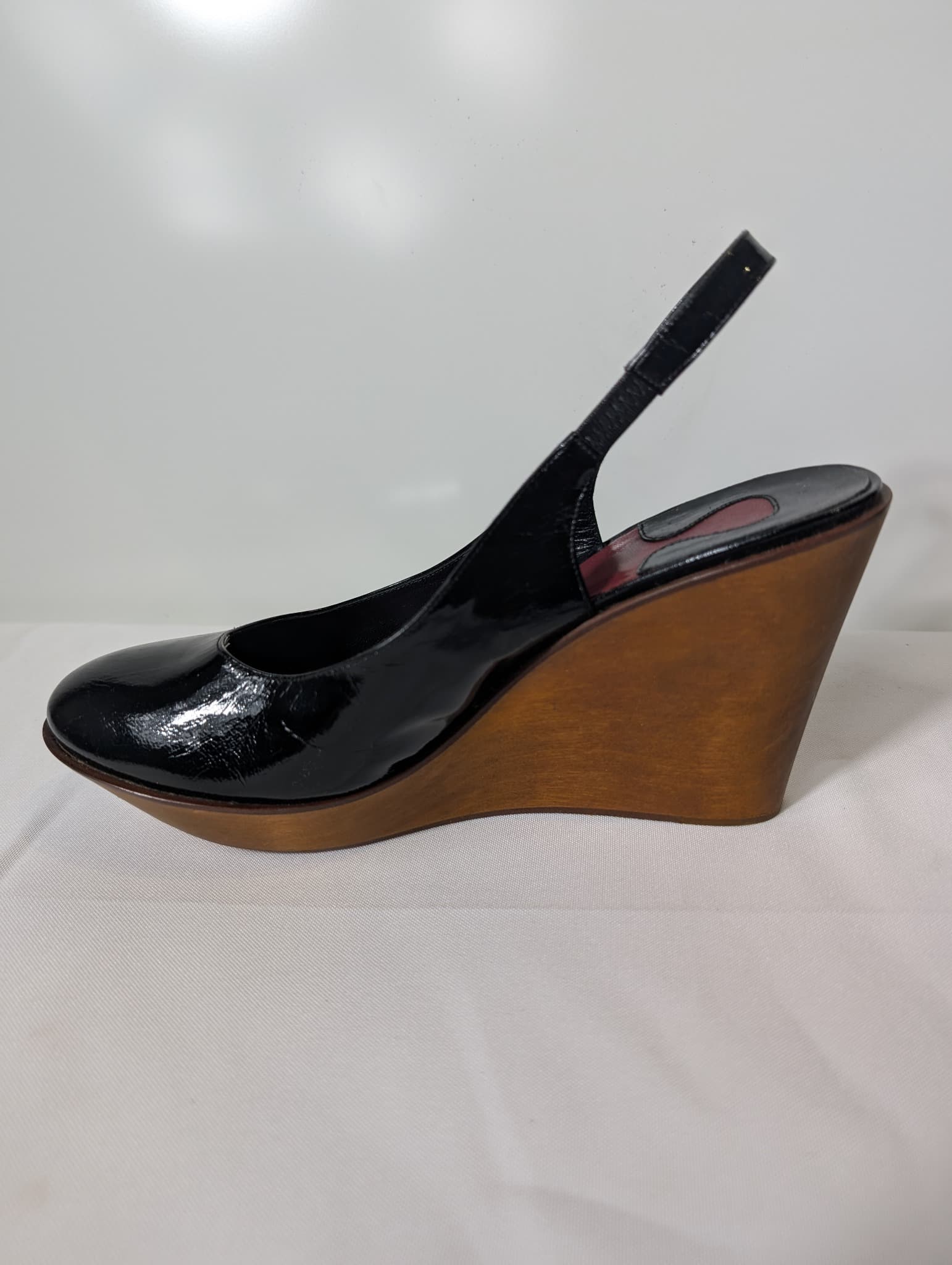 Chloé Patent Leather Slingback Wedge Sandals Black — photo 3 of 9
