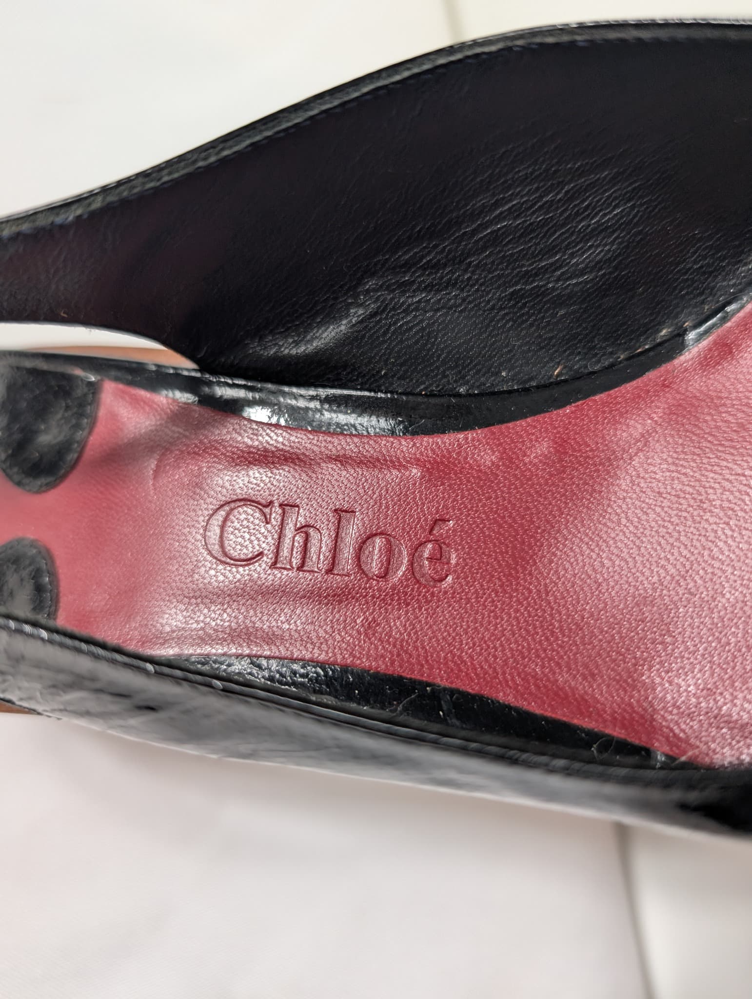 Chloé Patent Leather Slingback Wedge Sandals Black — photo 7 of 9
