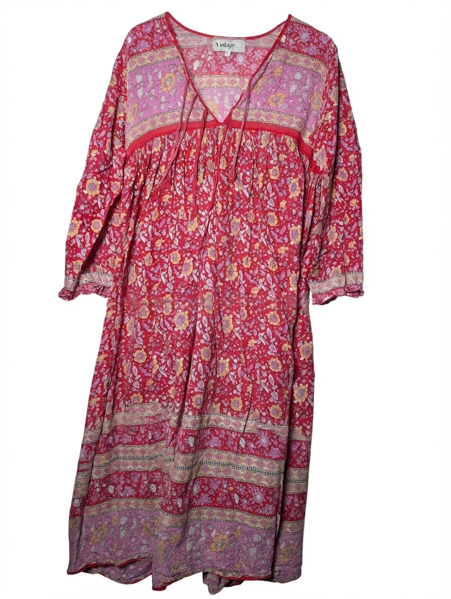 Chowchilla Vintage Floral Boho Tunic Dress Pink & Red Size L — photo 1 of 8