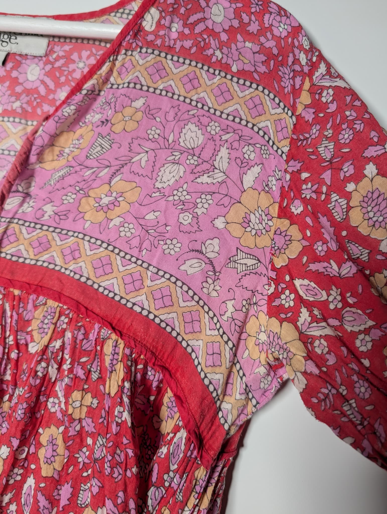 Chowchilla Vintage Floral Boho Tunic Dress Pink & Red Size L — photo 2 of 8