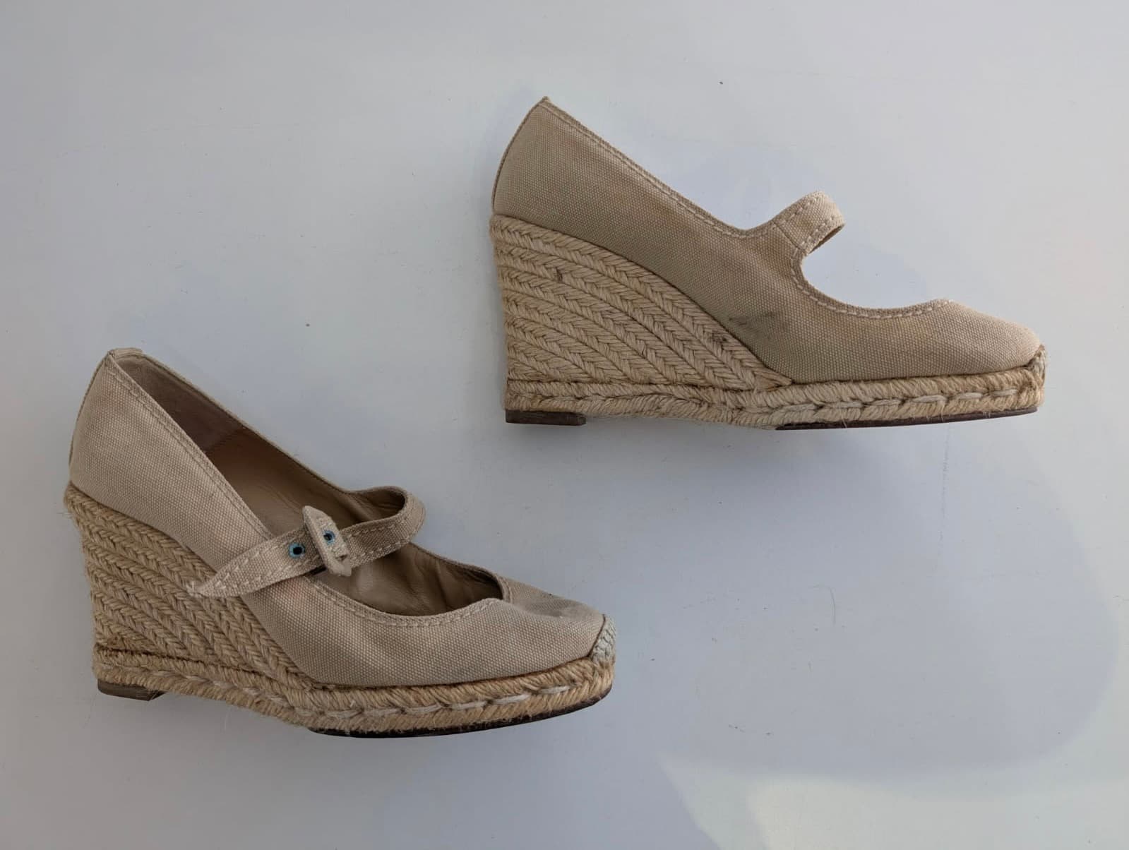 Christian Louboutin Canvas Wedge Espadrilles - Beige Mary Jane Heels — photo 6 of 8