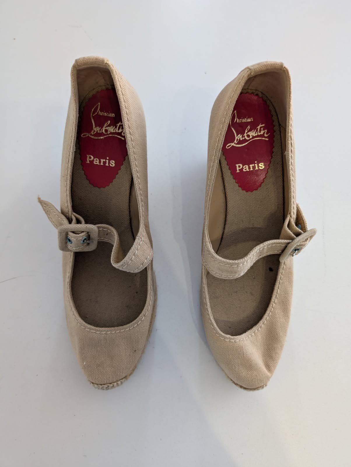 Christian Louboutin Canvas Wedge Espadrilles - Beige Mary Jane Heels — photo 8 of 8