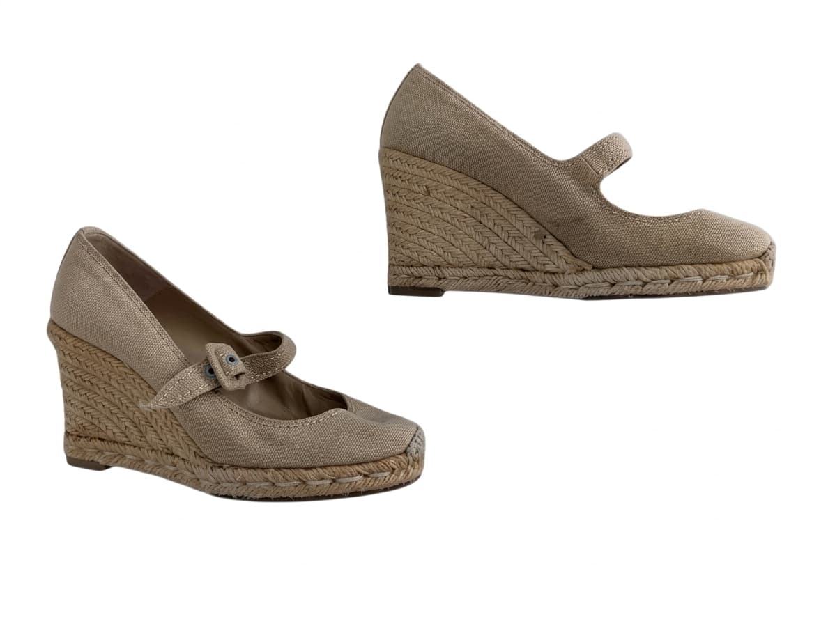Christian Louboutin Canvas Wedge Espadrilles - Beige Mary Jane Heels — photo 1 of 8