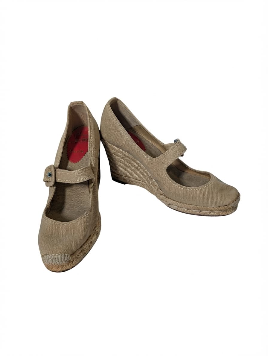 Christian Louboutin Cataclou Espadrille Wedge Mary Jane Beige Size 38 — photo 1 of 7