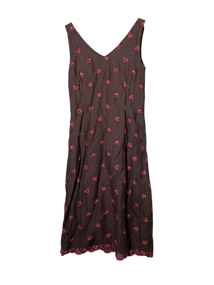 Collette Dinnigan Floral Embroidered Sleeveless Midi Dress - Brown Size S — photo 1 of 7