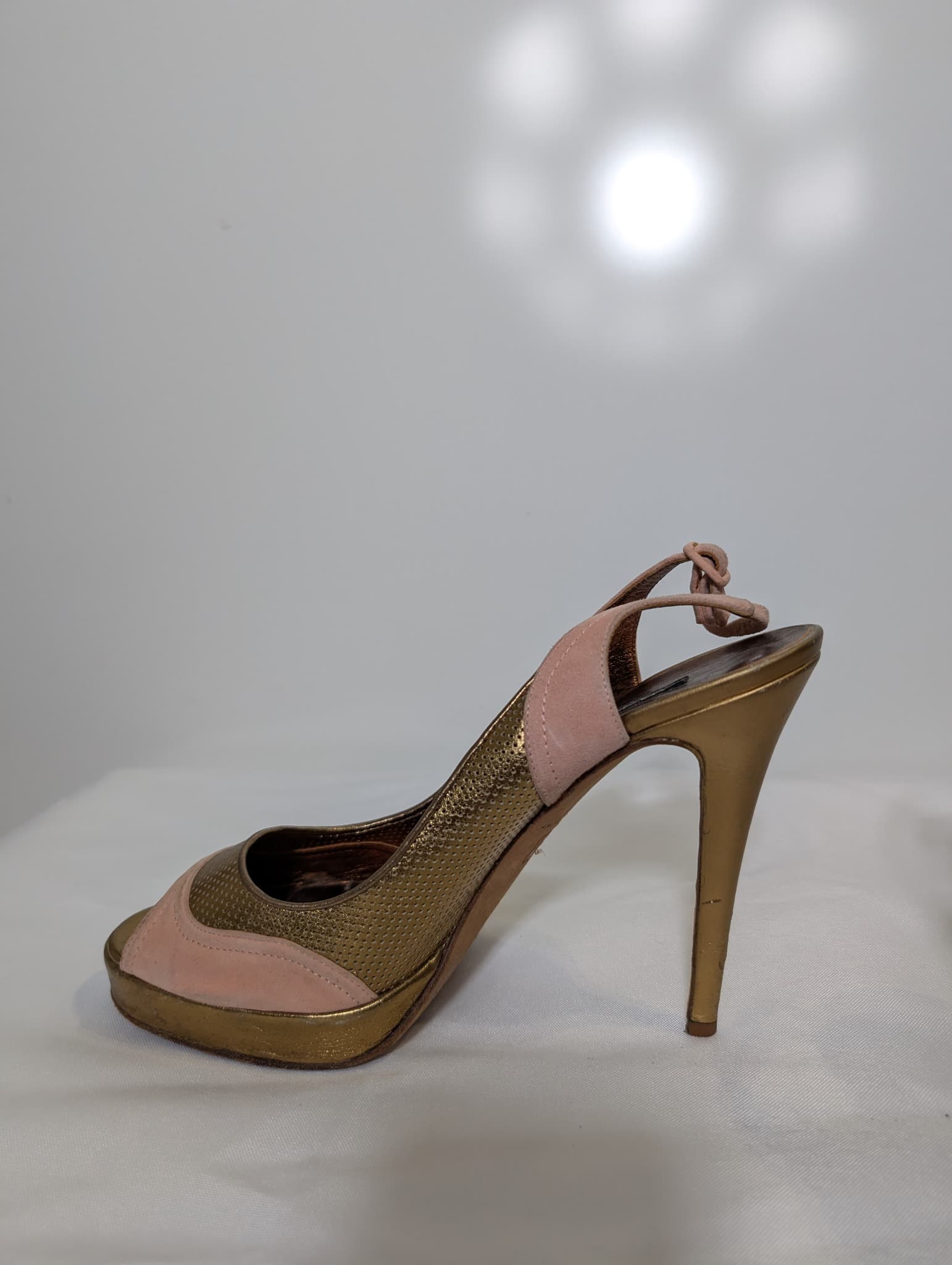 Collette Dinnigan Peep Toe Slingback Heels Gold and Pink EU 41 — photo 7 of 8