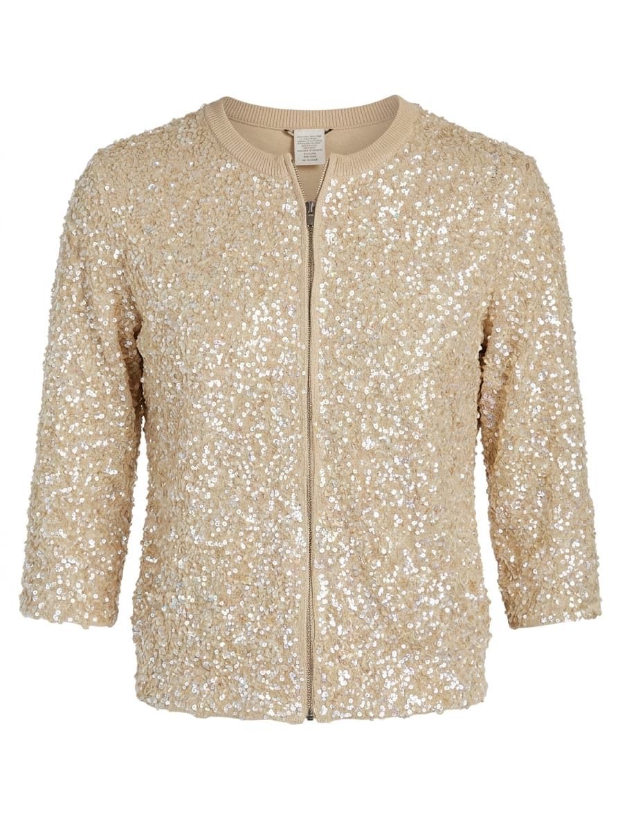 Collette Dinnigan Sequin Zip-Front Cardigan - Champagne Gold Size S — photo 1 of 6