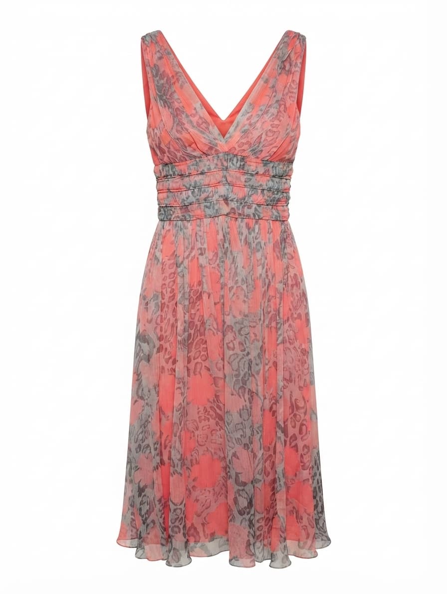 Collette Dinnigan Silk Chiffon Midi Dress Coral Leopard Print XS — photo 1 of 4