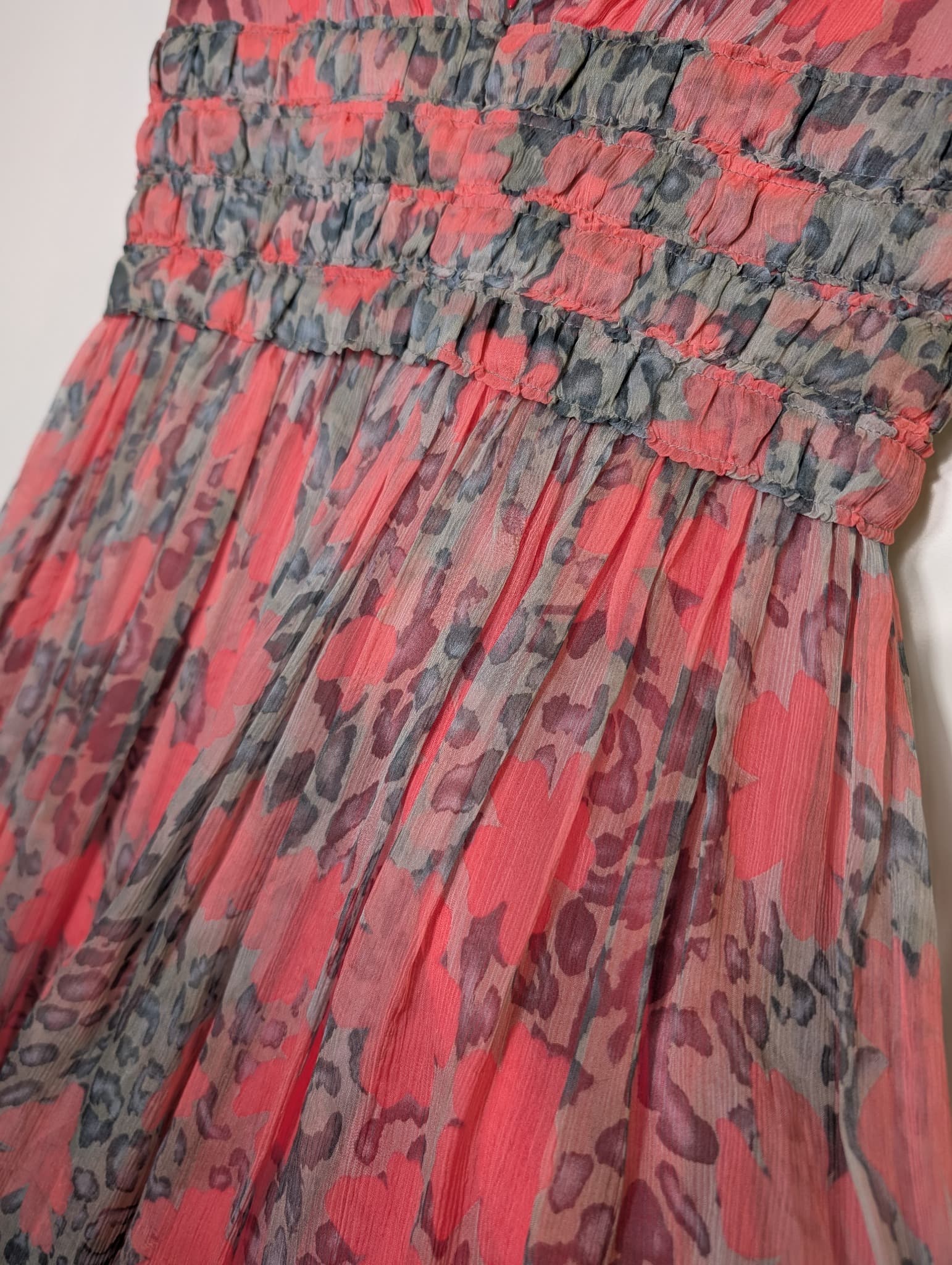 Collette Dinnigan Silk Chiffon Midi Dress Coral Leopard Print XS — photo 3 of 4
