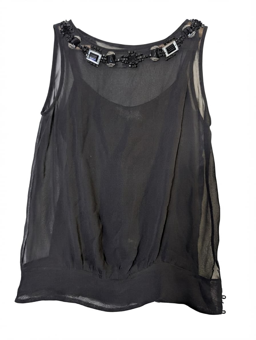 Collette Dinnigan Sleeveless Blouse Black Silk Embellished XS — photo 1 of 5