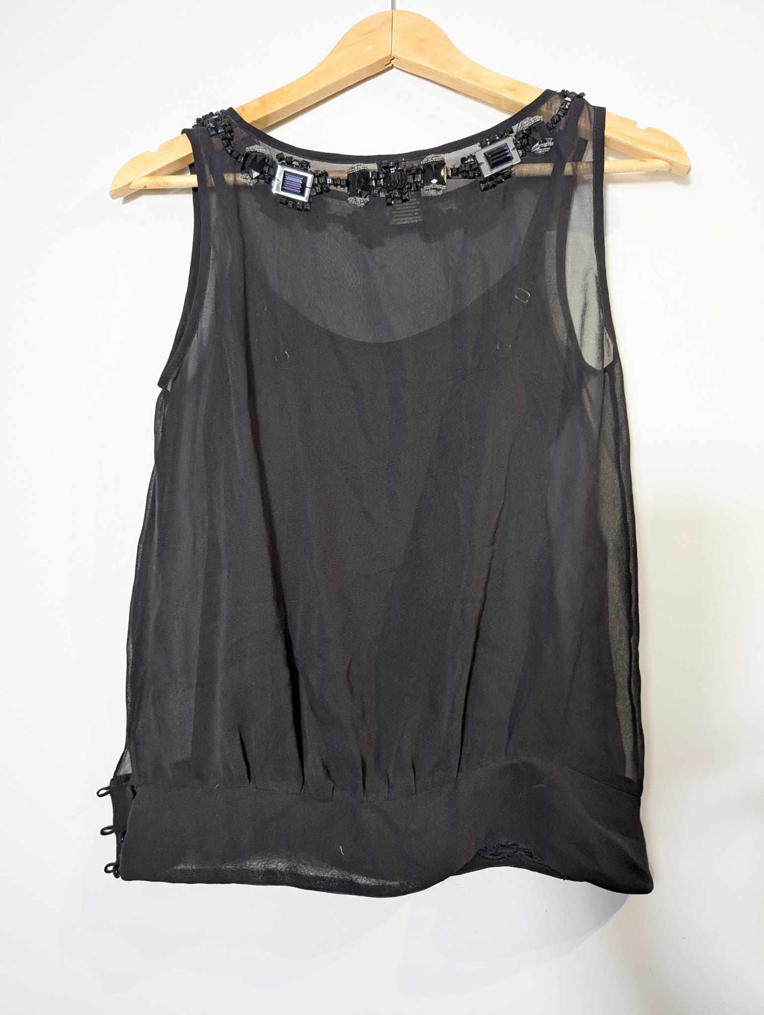 Collette Dinnigan Sleeveless Blouse Black Silk Embellished XS — photo 2 of 5