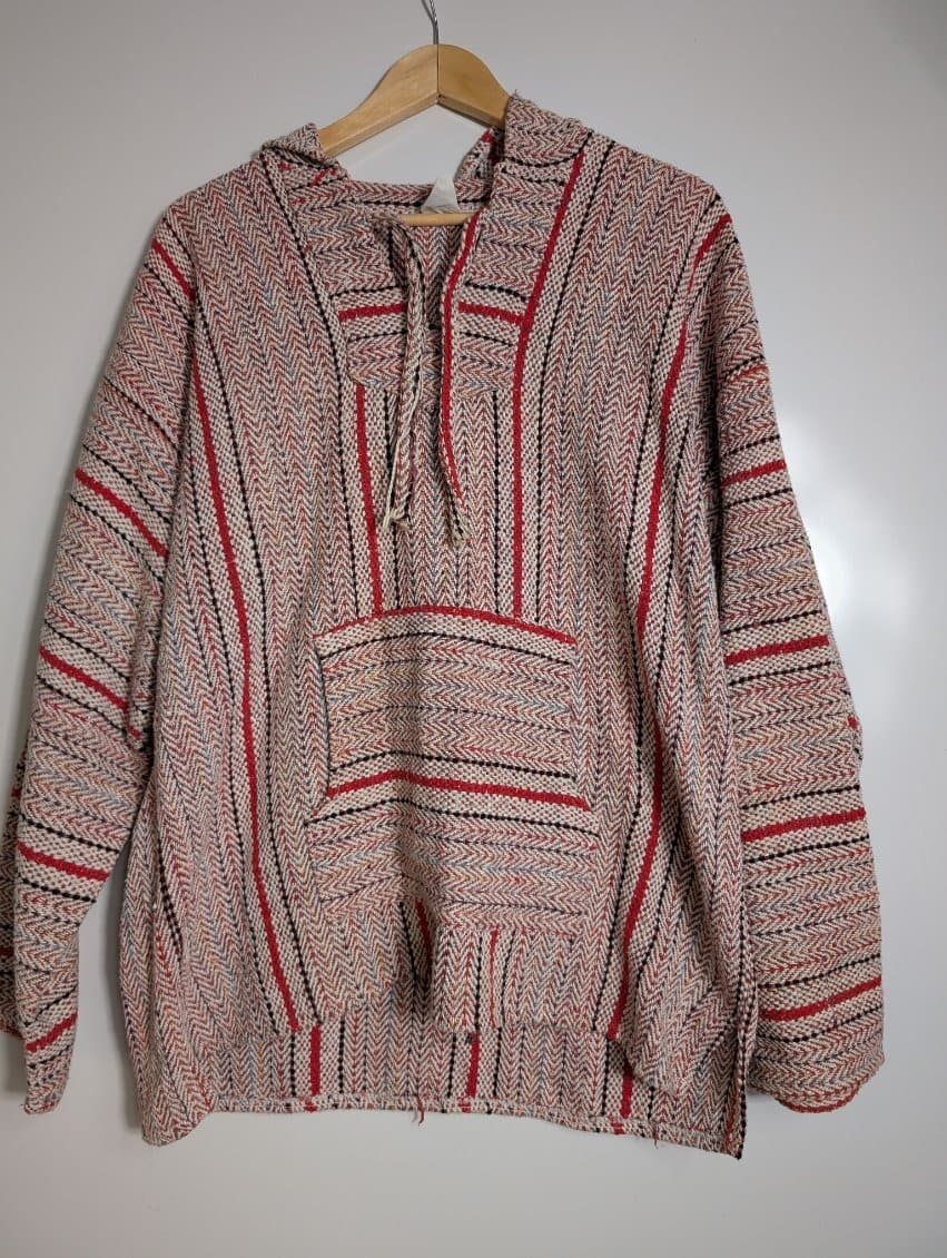 Confecciones Angy Mexican Baja Hoodie Red Striped Pullover XL — photo 5 of 6
