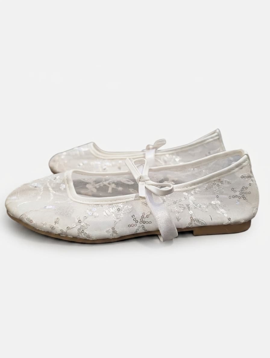Cotton On Kids Girls White Sequin Floral Mesh Ballet Flats - Size UK 13 — photo 1 of 4