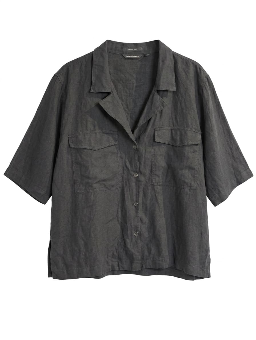 Country Road Organic Linen Short Sleeve Shirt Dark Grey Size 14 — photo 1 of 10