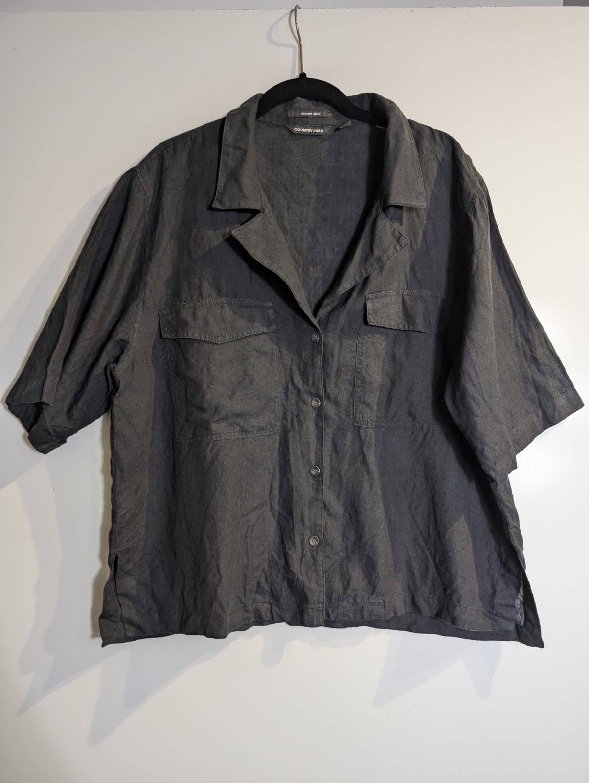 Country Road Organic Linen Short Sleeve Shirt Dark Grey Size 14 — photo 8 of 10