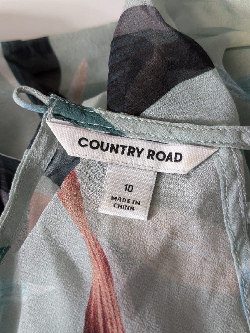 Country Road Women's 100% Silk Tropical Leaf Print Blouse - Size 10 — photo 7 of 10
