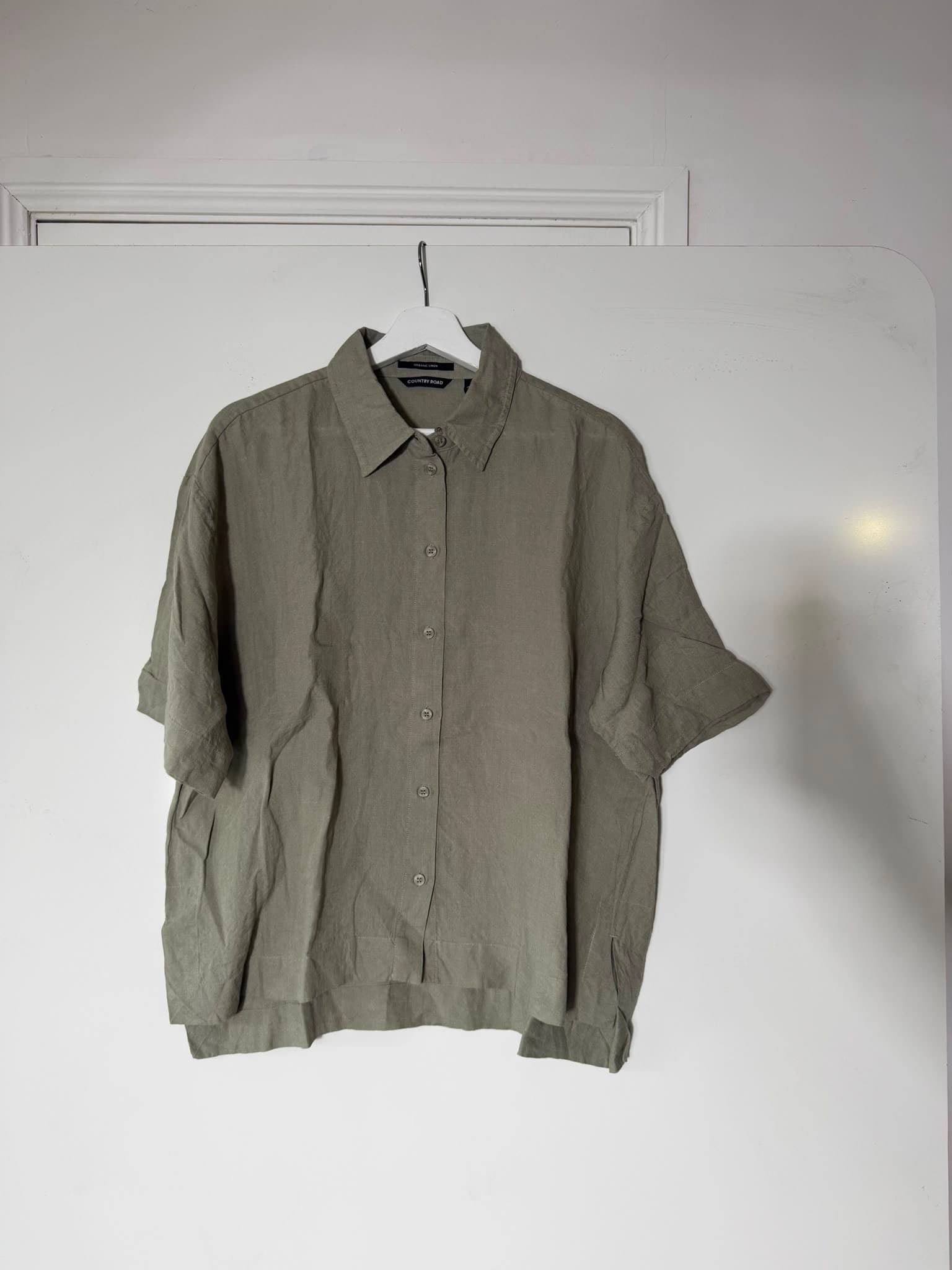 Country Road Women's Relaxed Organic Linen Shirt Sage Green Size 10 — photo 4 of 6