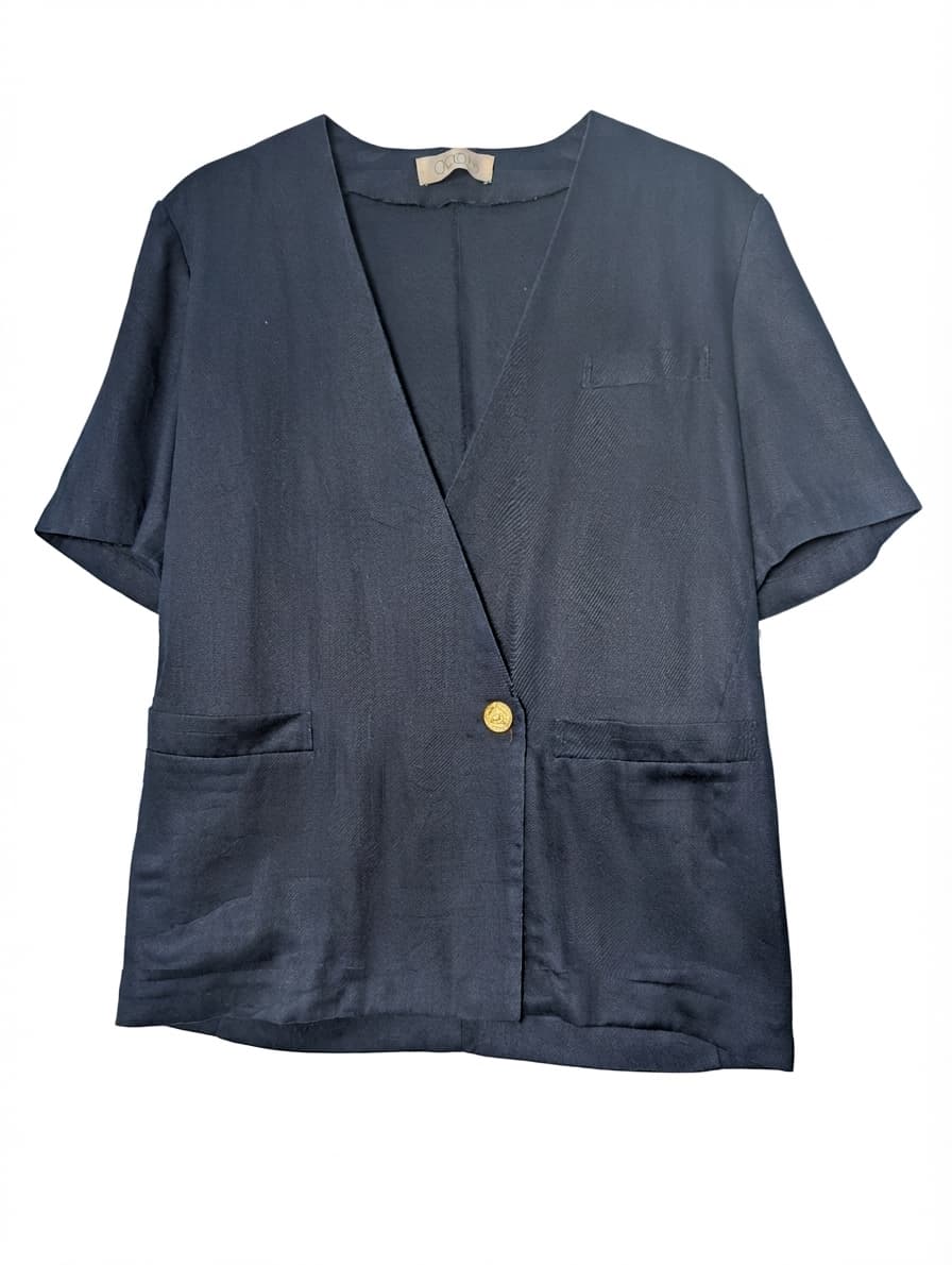 CROQUIS Vintage Short Sleeve Blazer Navy Blue Gold Button Size 9 — photo 1 of 8