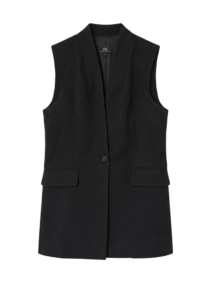 Cue Black Textured Sleeveless Longline Vest Size 10 — photo 1 of 3