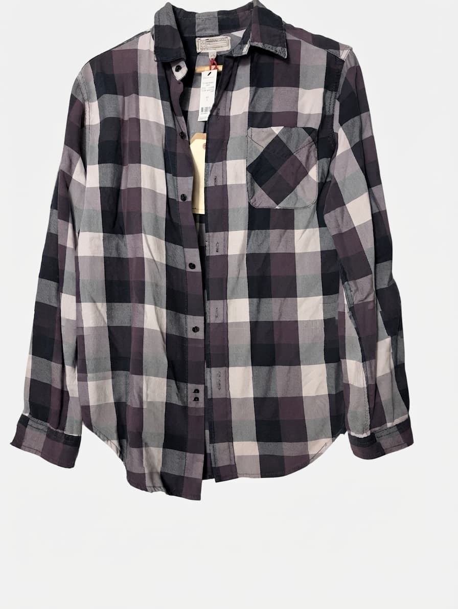 Current/Elliott The Prep School Shirt Graystone Plaid Size 2 — photo 1 of 10
