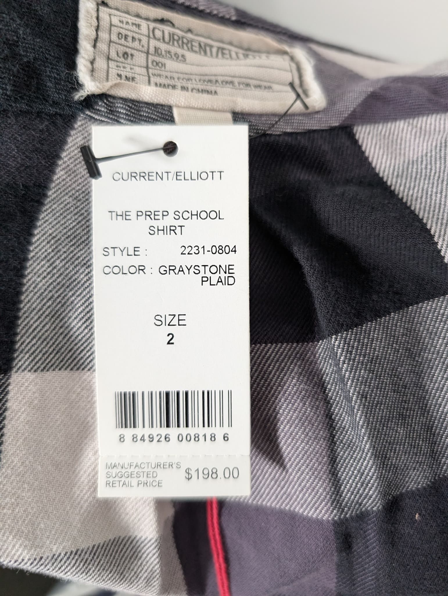 Current/Elliott The Prep School Shirt Graystone Plaid Size 2 — photo 7 of 10