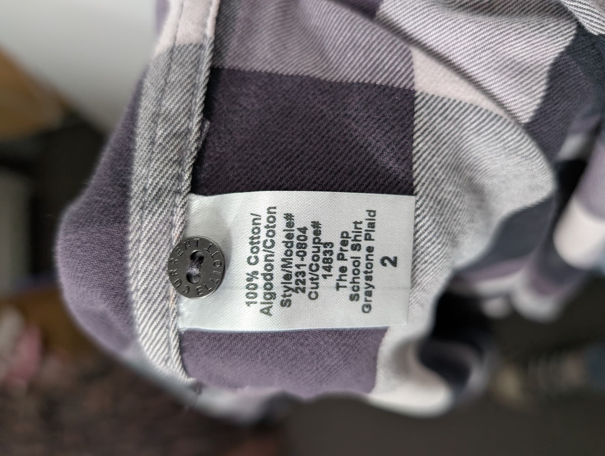 Current/Elliott The Prep School Shirt Graystone Plaid Size 2 — photo 9 of 10
