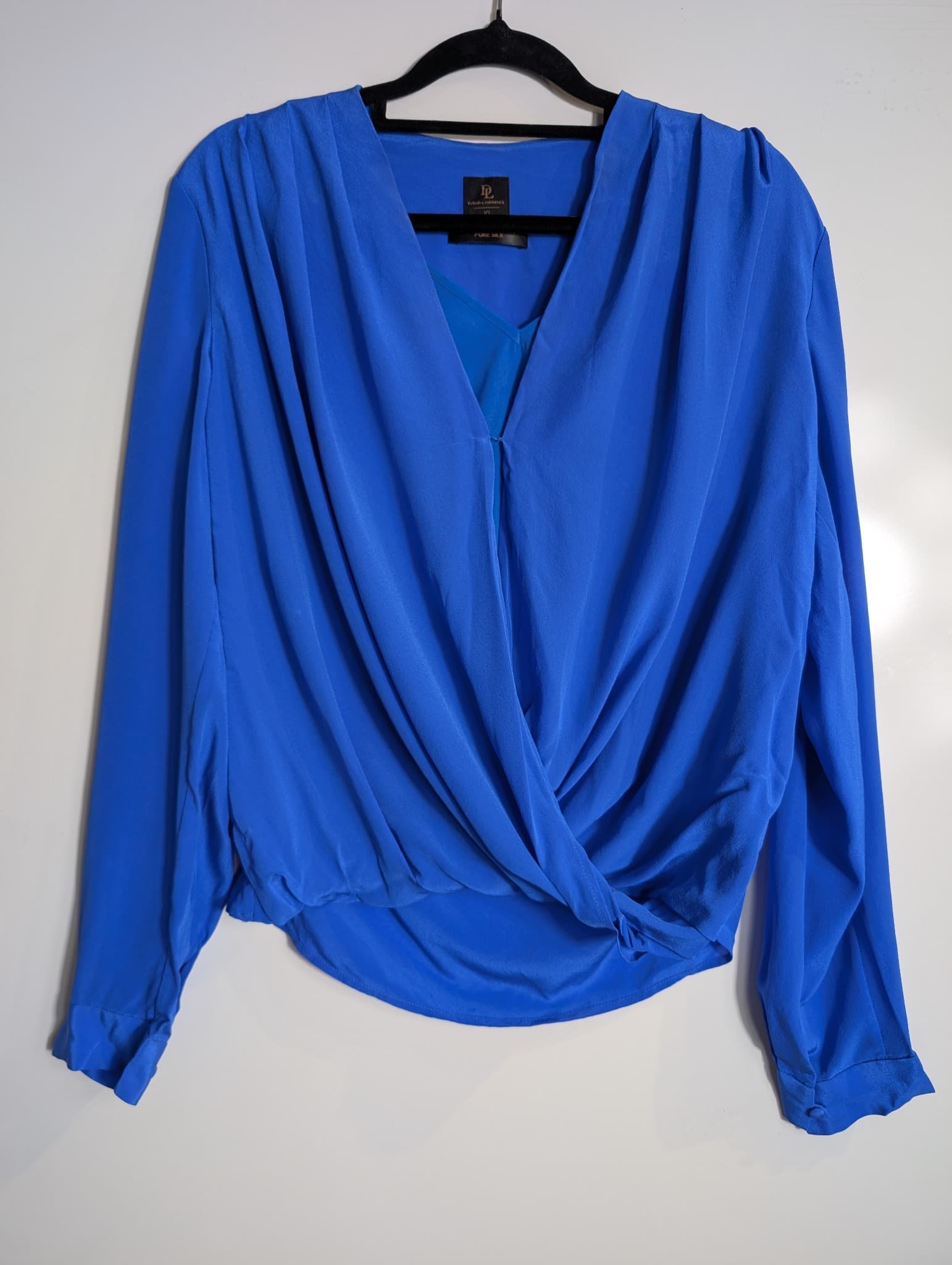 David Lawrence Silk Wrap Front Blouse Royal Blue Size 10 — photo 2 of 4