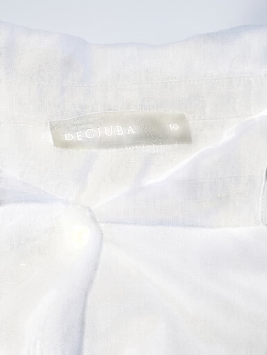 Decjuba Black Linen Blend Shirt With Embroidered Sleeve Detail Size 10 — photo 10 of 10
