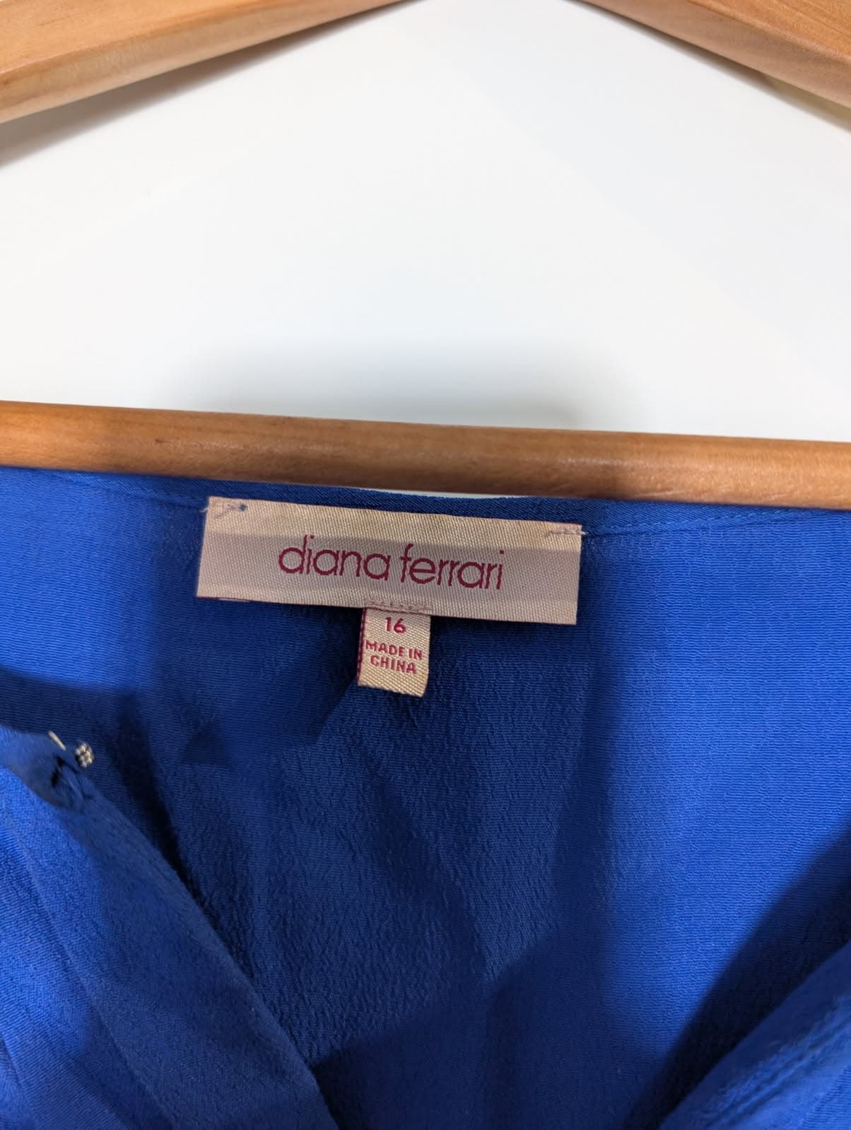 Diana Ferrari Royal Blue Pleated V-Neck Blouse - Size 16 — photo 3 of 6