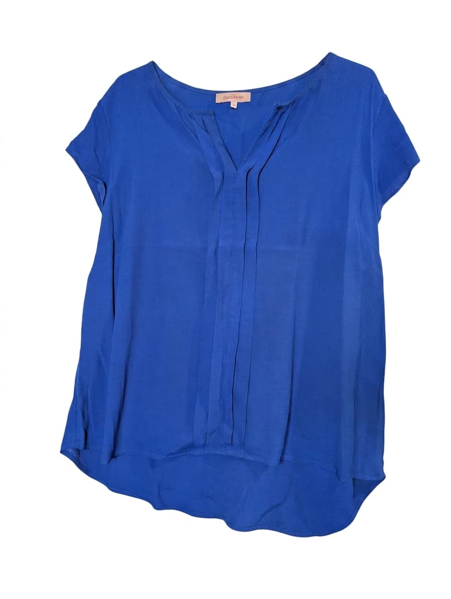 Diana Ferrari Royal Blue Pleated V-Neck Blouse - Size 16 — photo 1 of 6