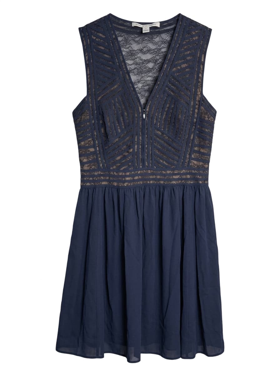 Diane von Furstenberg Sleeveless Lace and Chiffon Dress Navy Blue Size 12 — photo 1 of 5