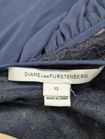 Diane von Furstenberg Sleeveless Lace and Chiffon Dress Navy Blue Size 12 — photo 2 of 5