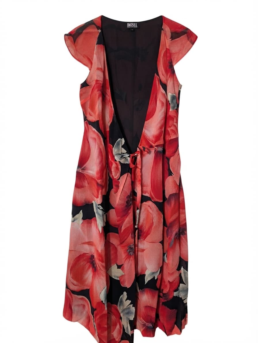 Diesel Australia Floral Chiffon Wrap Dress Red & Black Size 10 — photo 1 of 7