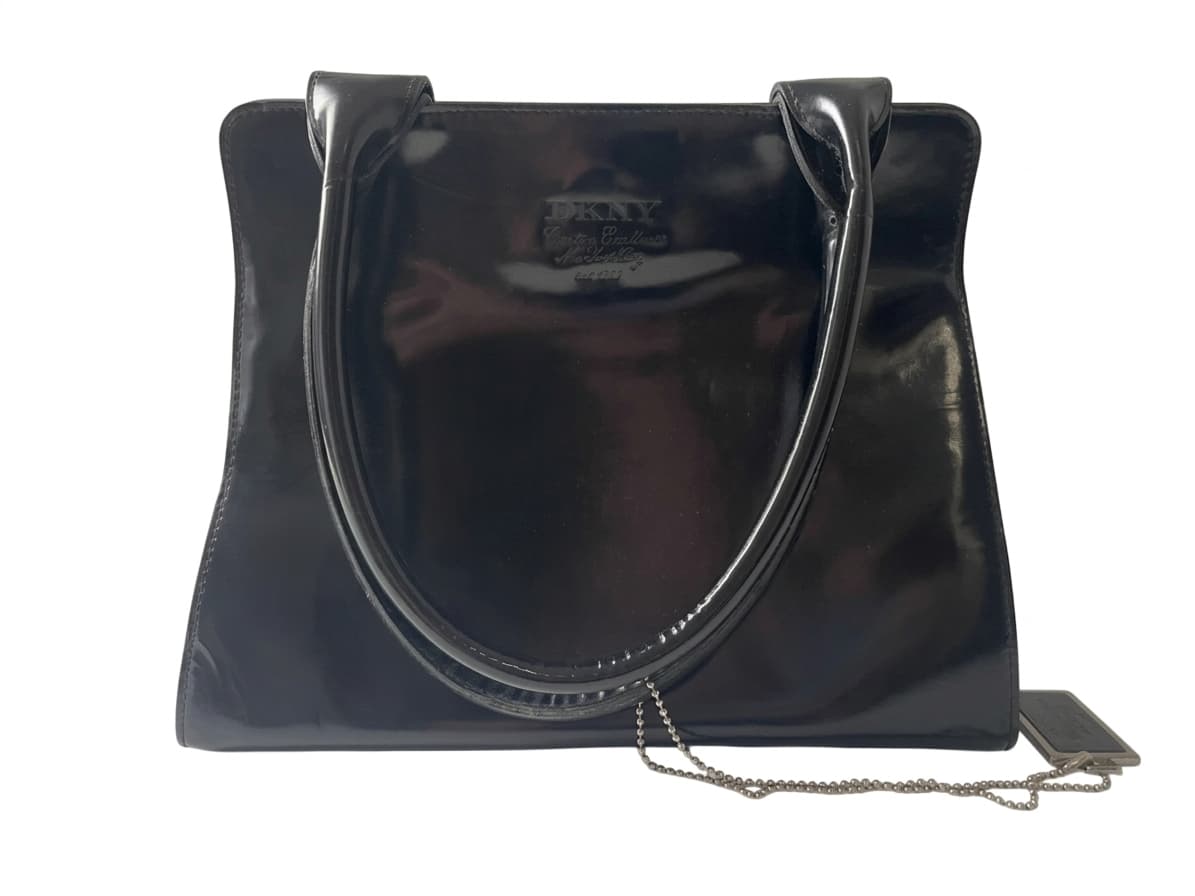 DKNY Black Patent Leather Structured Trapezoid Handbag — photo 1 of 7
